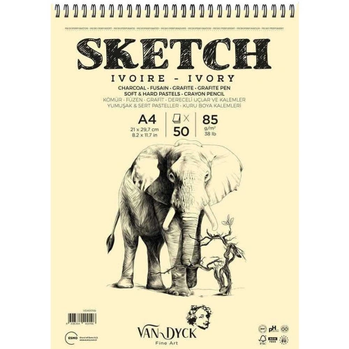 Van Dyck Skecth Çizim Blok A4 85 Gr 50 Yp Doku Üst Spral