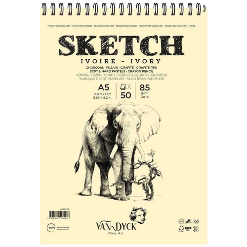 Van Dyck Skecth Çizim Blok A5 85 Gr 50 YP Doku Üst Spral