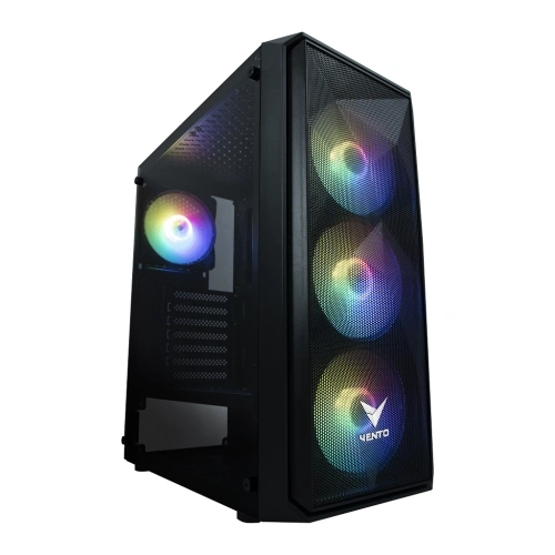 Vento Vg10f Mid Tower, 500w Siyah, Temperli Cam, Rgb, Atx Gamıng Kasa