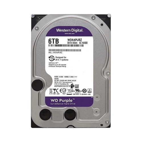 WD PURPLE, WD64PURZ, 3.5", 6TB, 256Mb, 5400 Rpm, 7/24 Güvenlik, HDD (Türkiye Distribütörü Garantili)