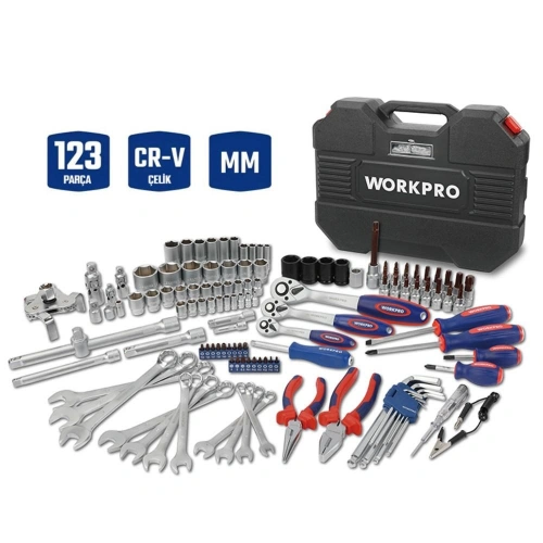 Workpro Wp202533 1/4’ 3/8’’ 1/2’ 123 Parça Cr-v Metrik Ağır Hizmet Lokma Ve Kombine Anahtar Takımı