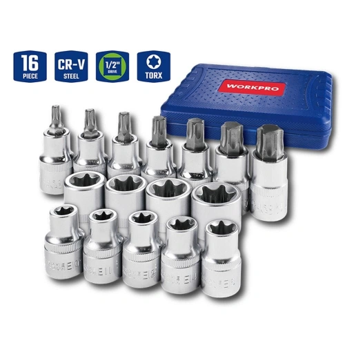 Workpro Wp202596 1/2’ Cr-v 16 Parça Ağır Hizmet Torx Lokma Soketi / Ucu