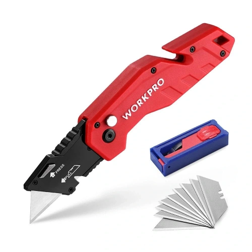 Workpro Wp211018 Profesyonel Katlanır Çok Amaçlı Rötuş Maket Bıçağı + 10 Adet Yedek Bıçak