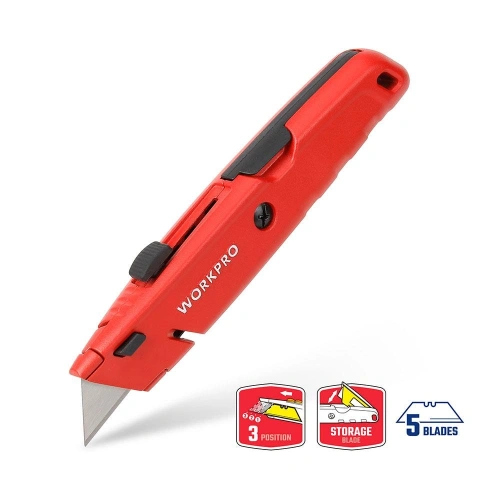 Workpro Wp213009 Ağır Hizmet Alüminyum Gövde Geri Çekilebilir Rötuş Maket Bıçağı + 5 Adet Yedek Bıçak
