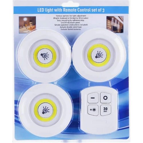 Yakut 3 Adet Kumandalı Yapıştırmalı Led Aydınlatma 3aaa Pilli