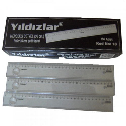 Yıldızlar Standart Cetvel Plastik Mercekli 30 CM 10