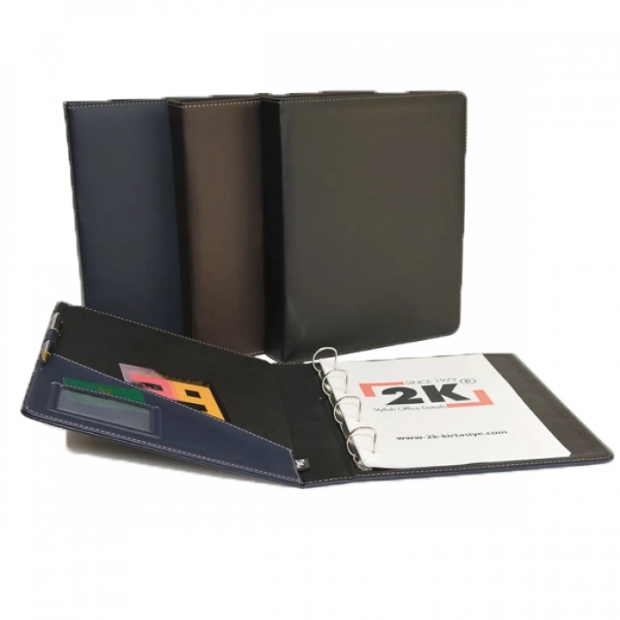 2k Sunum Klasörü 4 Halkalı Suni Deri 40 Mm Siyah A5 A533s