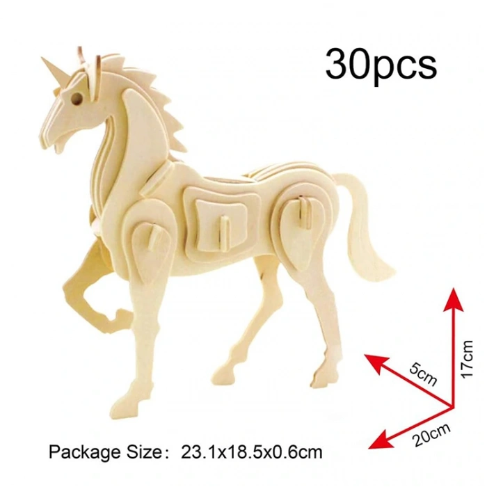 3D Ahşap Puzzle Boynuzlu At 30 parça JP257
