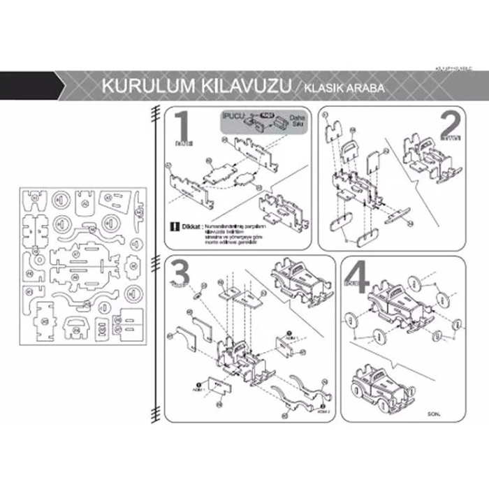 3D Ahşap Puzzle Klasik Araba JP110 25 parça