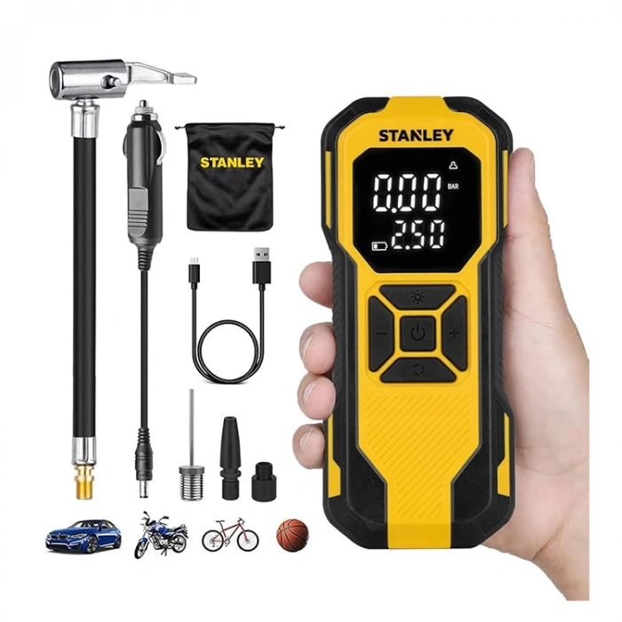 Stanley Sxıf0101 12v / Şarjlı Li-ion 150 Psı Dijital Göstergeli Akıllı Lastik Şişirme Pompası+powerbank+sos+led Lamba