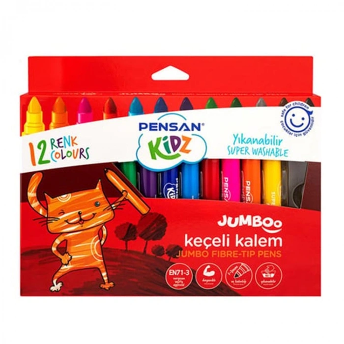 Pensan Keçeli Boya Kalemi Kidz Jumbo Yıkanabilir 12 Renk 99040