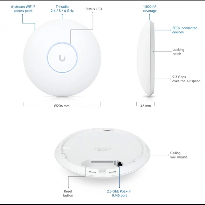 UbıQuıtı Uap-u7-pro-outdoor, Unifi, Triple Band, 5765mbps, Wifi6, Tavan Tipi, Access Point (poe Adaptör Çıkmaz)