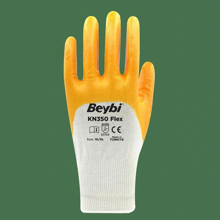 Beybi Pamuk Nitril Pmk Kn350 Flex 9 Beden Eldiven 12li Paket Beyaz Sarı En388 (2111x)