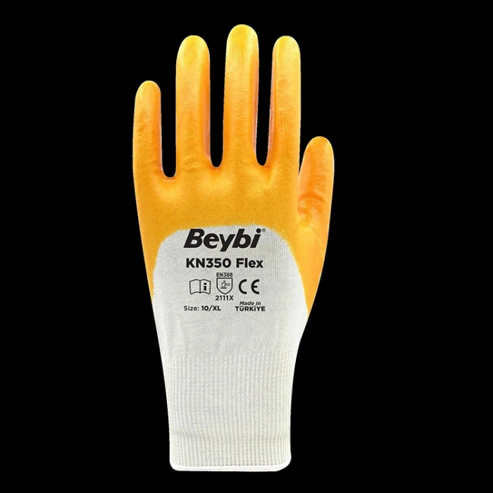 Beybi Pamuk Nitril Pmk Kn350 Flex 9 Beden Eldiven 12li Paket Beyaz Sarı En388 (2111x)