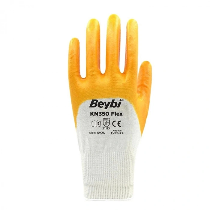 Beybi Pamuk Nitril Pmk Kn350 Flex 9 Beden Eldiven 12li Paket Beyaz Sarı En388 (2111x)