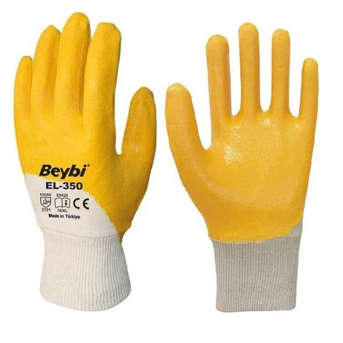 Beybi Pamuk Nitril Pmk Kn350 Flex 9 Beden Eldiven 12li Paket Beyaz Sarı En388 (2111x)