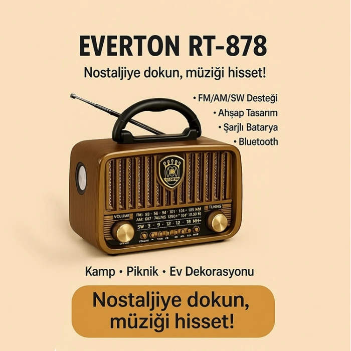 Everton Rt-878 Bluetooth (el Feneri) Fm-usb-tf-aux Şarjlı Nostaljik Radyo