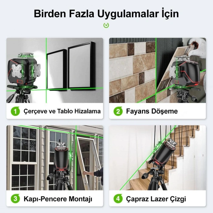 Kobb Kbl36g Profesyonel Li-ion Şarjlı 4x360⁰ Lcd Ekran Otomatik Hizalamalı Yeşil Çapraz Çizgi Lazer Distomat