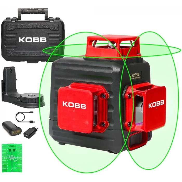 Kobb Kbl34g 40 Metre Profesyonel Li-ion Şarjlı 3x360⁰ Otomatik Hizalamalı Yeşil Çapraz Çizgi Lazer Distomat