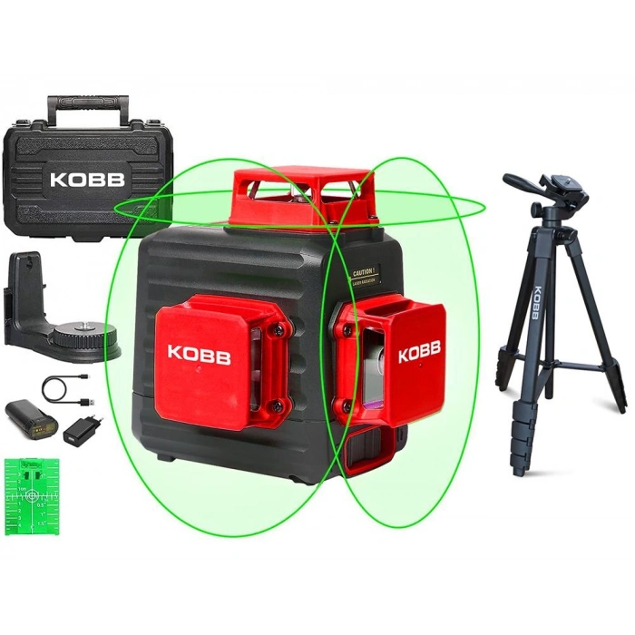 Kobb Kbl34gtp 40 Metre Profesyonel Li-ion Şarjlı 3x360⁰ Otomatik Hizalamalı Yeşil Çapraz Çizgi Lazer Distomat+tripod