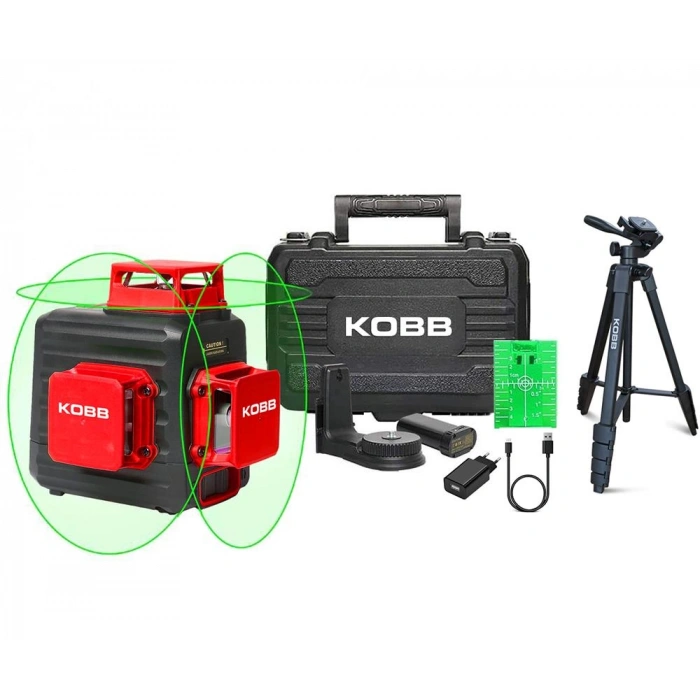 Kobb Kbl34gtp 40 Metre Profesyonel Li-ion Şarjlı 3x360⁰ Otomatik Hizalamalı Yeşil Çapraz Çizgi Lazer Distomat+tripod