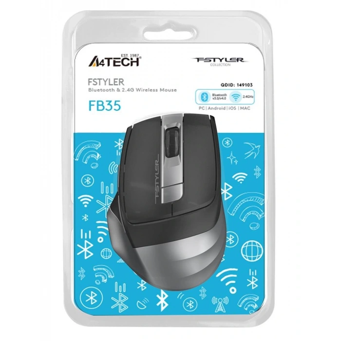 A4 Tech Fb35 Gri Bluetooth+2.4g Nano Kablosuz Optik 2000 Dpi Mouse