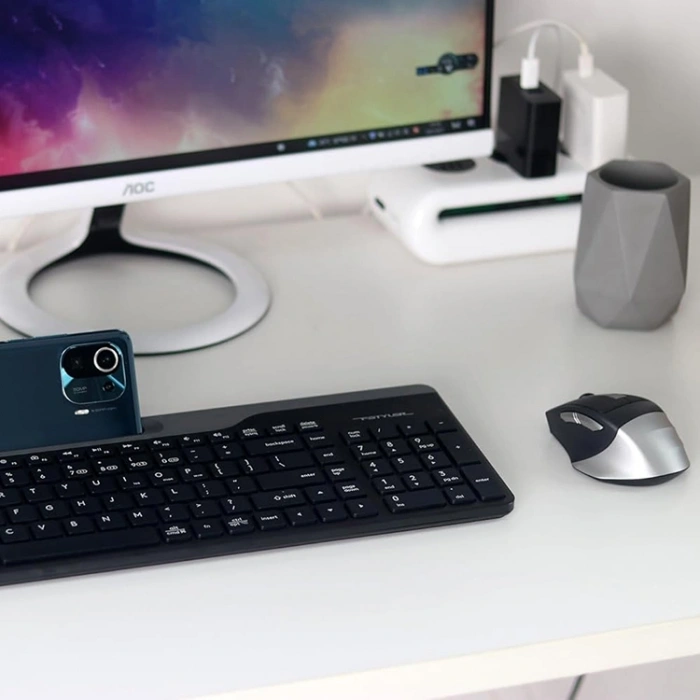 A4 Tech Fstyler Fb2535c Gri Bluetooth+2.4g Nano Fn Multimedya Klavye Şarjlı Mouse Set