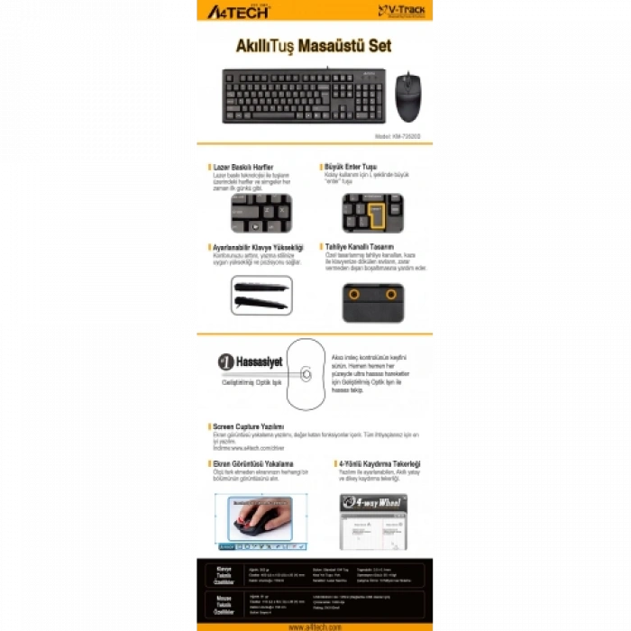 A4-Tech KM-72620D USB Standart Türkçe Q Klavye/Mouse Set