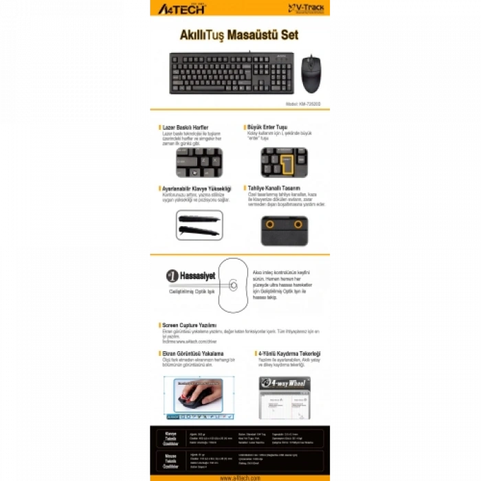A4-tech Km-72620d Usb Standart Türkçe Q Klavye/mouse Set