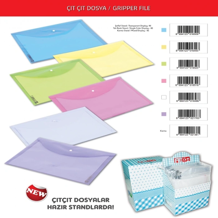 Abka Çıtçıtlı Dosya A4 Şeffaf