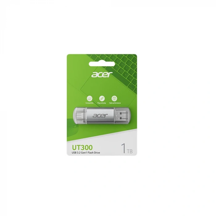 Acer 32gb Usb 3.2 Ut300-32gb Usb-a+usb-c Çift Taraflı Metal Flash Bellek