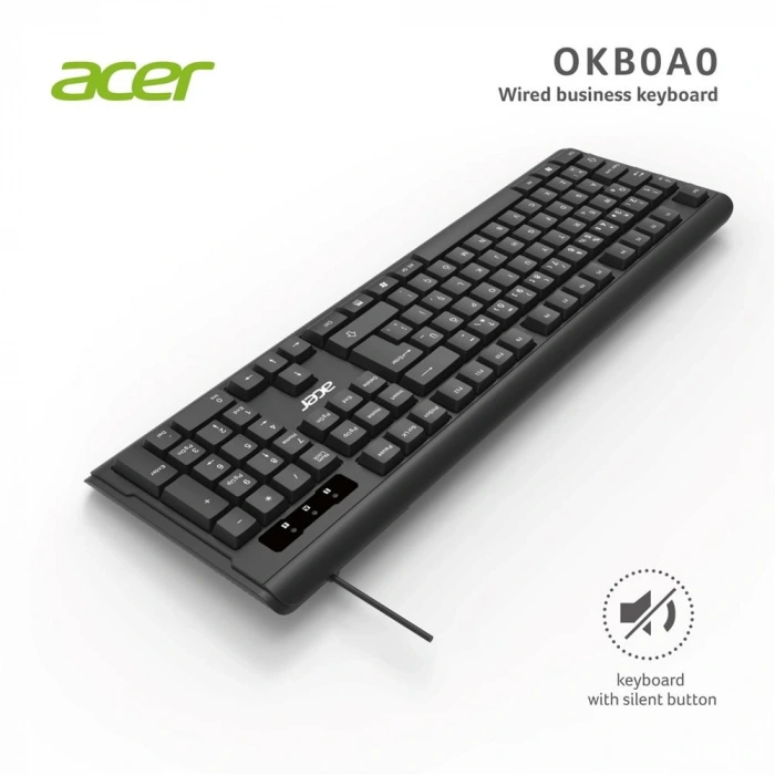 Acer Oak-0a0  Siyah Kablolu Sessiz Tuşlu  Klavye (caps Lock) (kablo Uzunluğu 1.50cm) Caps Lock