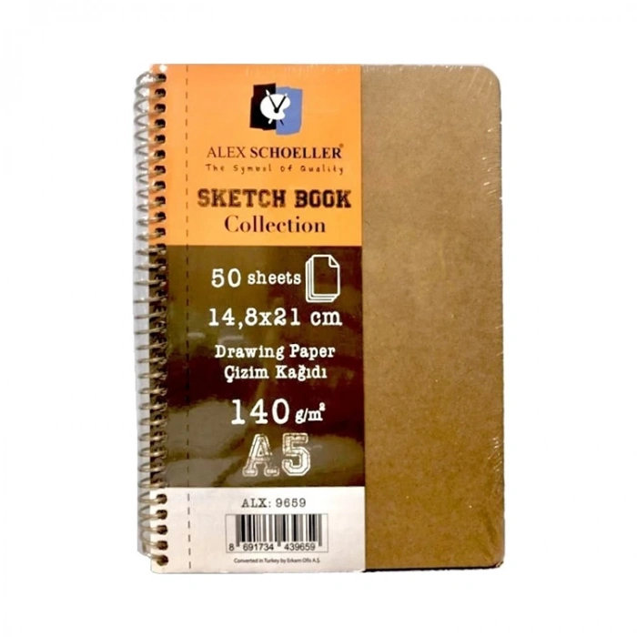 Alex Schoeller ALX-9659 Sketch Book Drawing Paper 140 gr A5 50 Yaprak Spiralli Eskiz Defteri