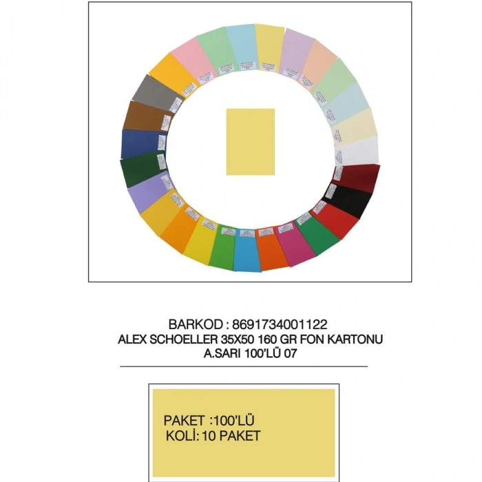 Alex Schoeller Fon Kartonu 160 Gr 35x50 07 Açık Sarı