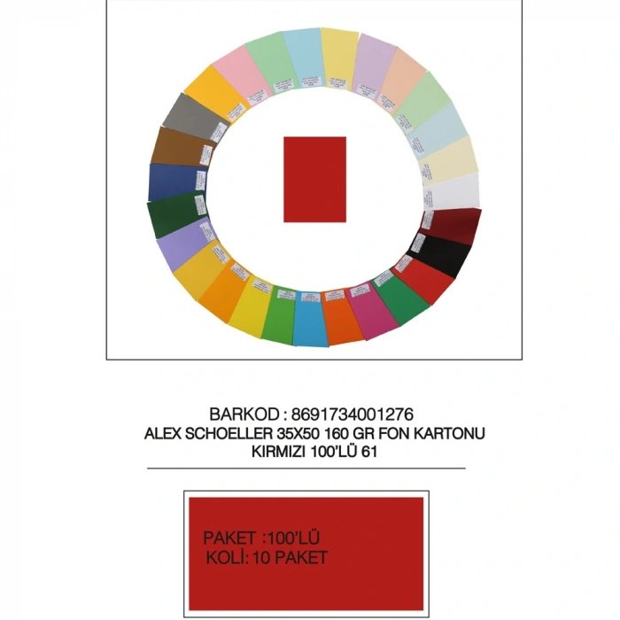 Alex Schoeller Fon Kartonu 160 Gr 35x50 61 Kırmızı