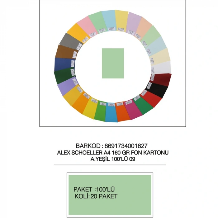 Alex Schoeller Fon Kartonu 160 Gr A4 09 A Yeşil