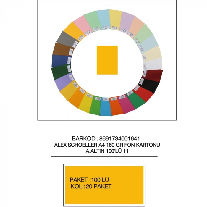 Alex Schoeller Fon Kartonu 160 Gr A4 11 A Altın
