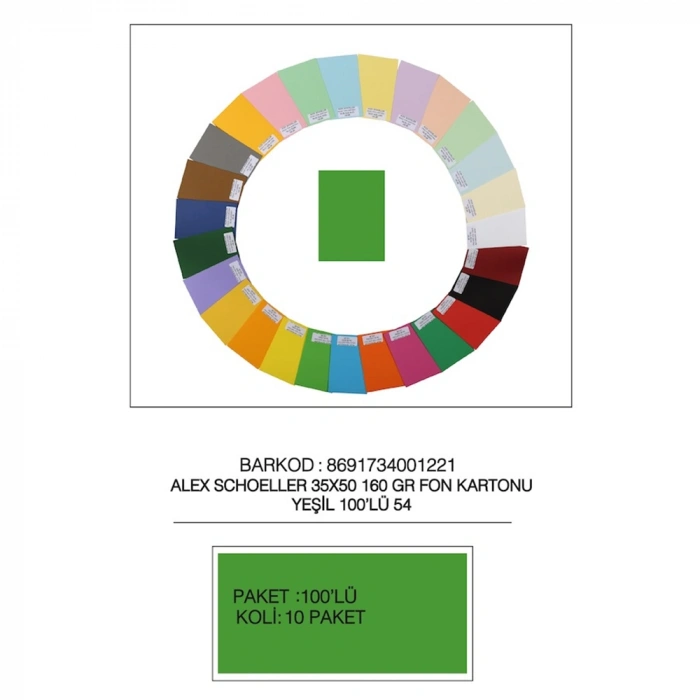 Alex Schoeller Fon Kartonu 35x50 No:54 Yeşil 100 Lü Alx-2754
