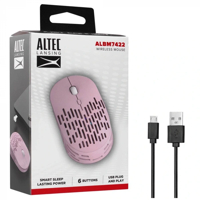 Altec Lansing Albm7422 Pembe 2.4ghz Şarj Edilebilir Tek Renkli 1600dpı Optik Kablosuz Mouse