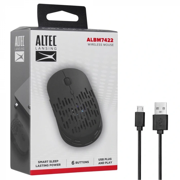 Altec Lansing Albm7422 Siyah 2.4ghz Şarj Edilebilir Tek Renkli 1600dpı Optik Kablosuz Mouse