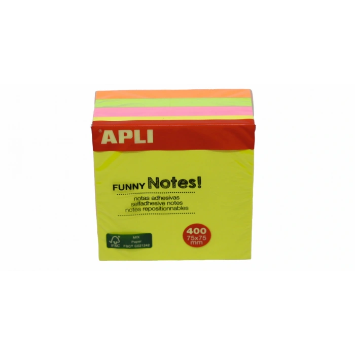 Apli Yapışkanlı Not Kağıdı 4 Renk Funny 400 Yp 75x75 Neon Küp 10974