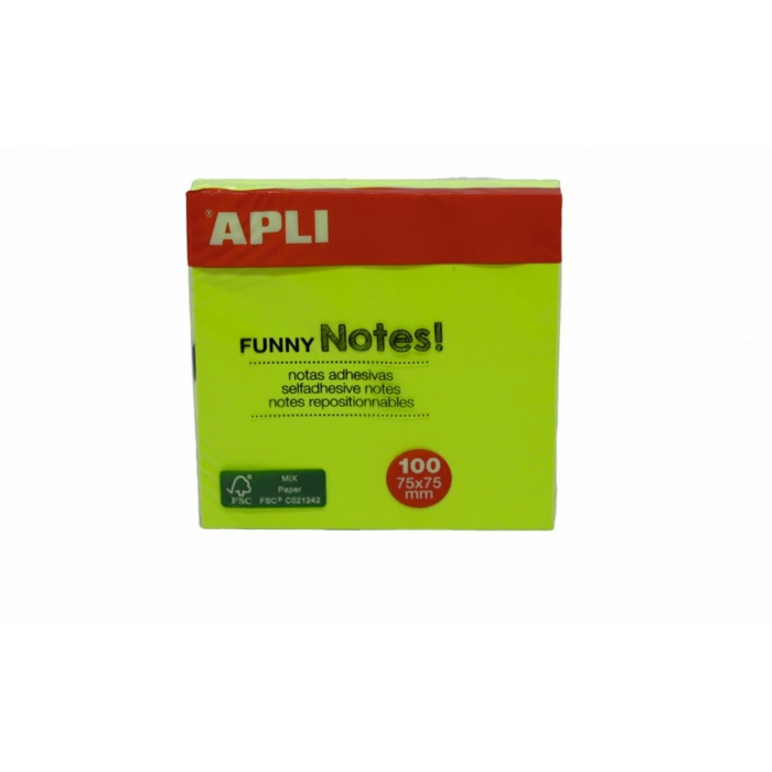Apli Yapışkanlı Not Kağıdı Yeşil Funny 100 Yp 75x75 11899
