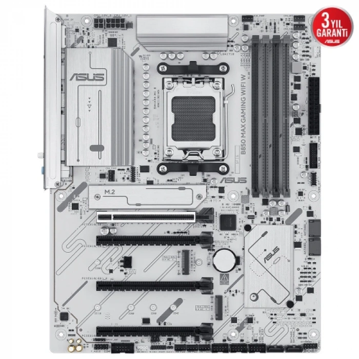 ASUS B850 MAX GAMING WIFI W, 4xDDR5, 3x M2, HDMI, DP, Type-C, Wi-Fi 6E, Bluetooth v5.3, AM5 Soket GAMING BEYAZ Anakart