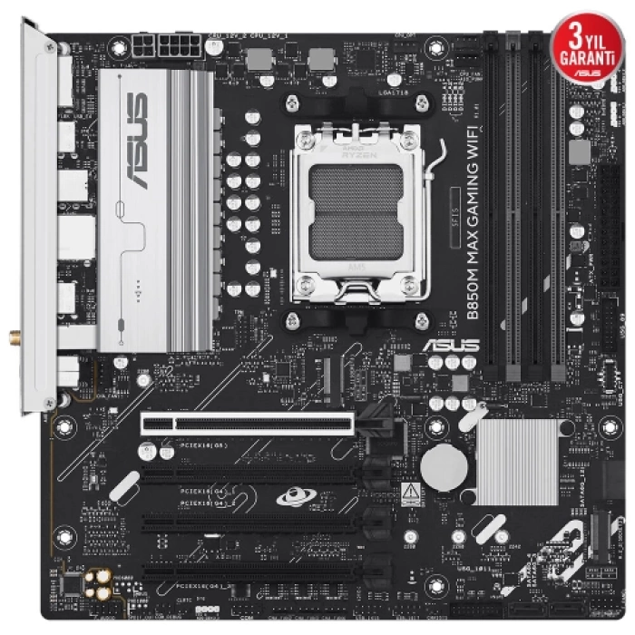 ASUS B850M MAX GAMING WIFI, 4xDDR5, 3x M2, HDMI, DP, Type-C, Wi-Fi 6, Bluetooth v5.4, AM5 Soket GAMING Anakart