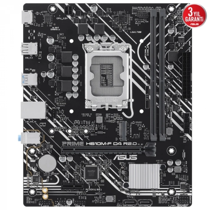ASUS PRIME H610M-F D4 R2.0, 2xDDR4, M.2, HDMI, 12-13.14.Nesil, LGA1700 Soket, Anakart