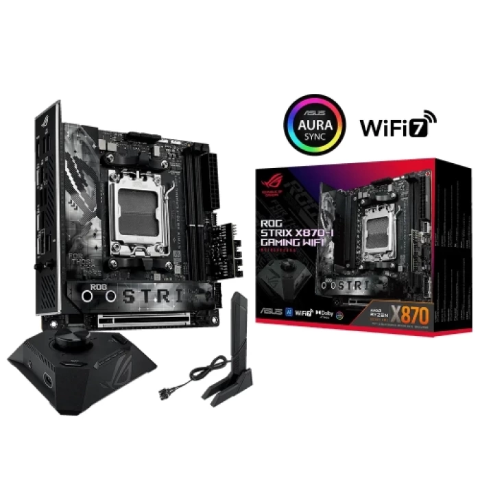 ASUS ROG STRIX X870-I GAMING WIFI, 2xDDR5, 2xM.2, HDMI, DP, Type-C, Wi-Fi 7, Bluetooth v5.4, Mini ITX, AM5 Soket GAMING Anakart