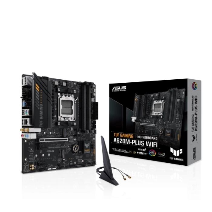 ASUS TUF GAMING A620M-PLUS WIFI, 4xDDR5, 2x M.2, HDMI, 2xDP, Wi-Fi 6, Bluetooth v5.3, AM5 Soket GAMING Anakart