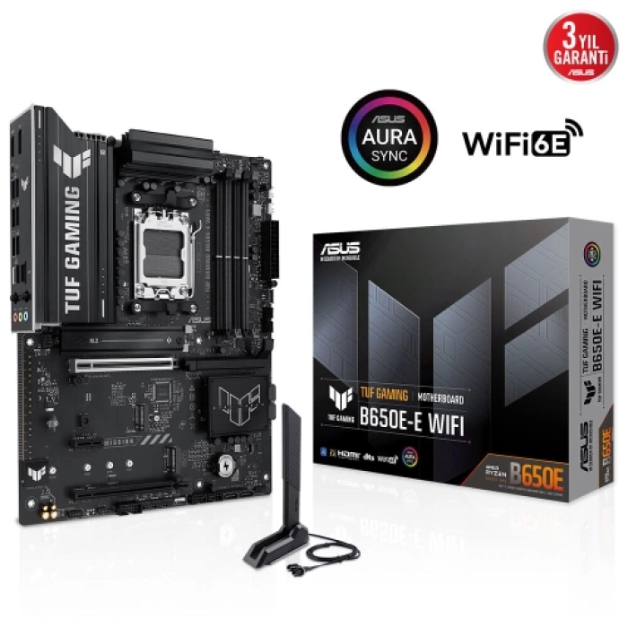 ASUS TUF GAMING B650E-E WIFI, 4xDDR5, 3xM.2, DP, HDMI, Type-C, Wi-Fi 6E, Bluetooth v5.3, AM5 Soket Gaming Anakart
