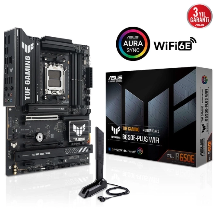 ASUS TUF GAMING B650E-PLUS WIFI, 4xDDR5, 3xM.2, DP, HDMI, Type-C, Wi-Fi 6E, Bluetooth v5.3, AM5 Soket Gaming Anakart