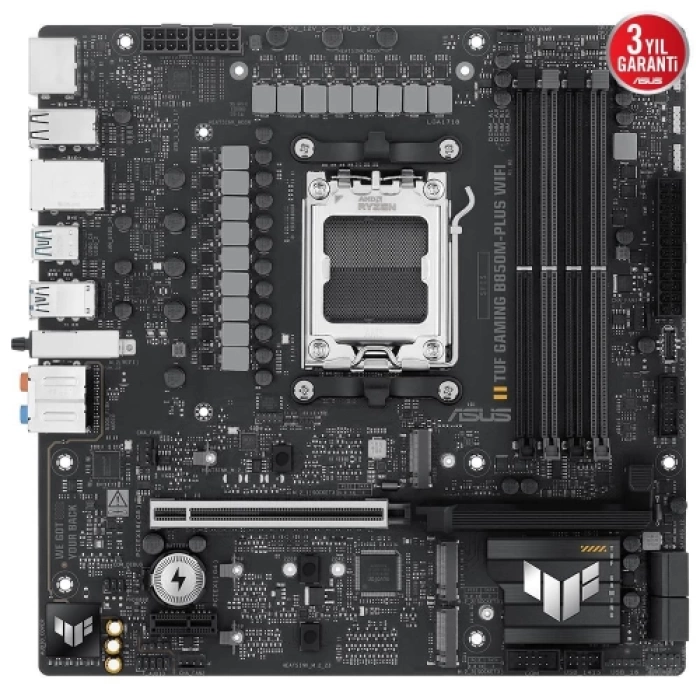 ASUS TUF GAMING B850M-PLUS WIFI, 4xDDR5, 3x M.2, HDMI, DP, Type-C, Wi-Fi 6E, Bluetooth v5.3, AM5 Soket GAMING Anakart